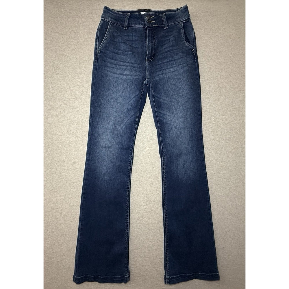 CELLO Woman's High Waist Double Button Dark Wash Flare Jean Size 5